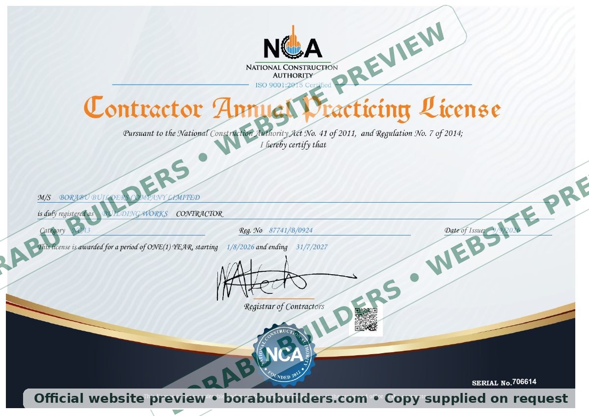NCA Building Works annual practising licence
