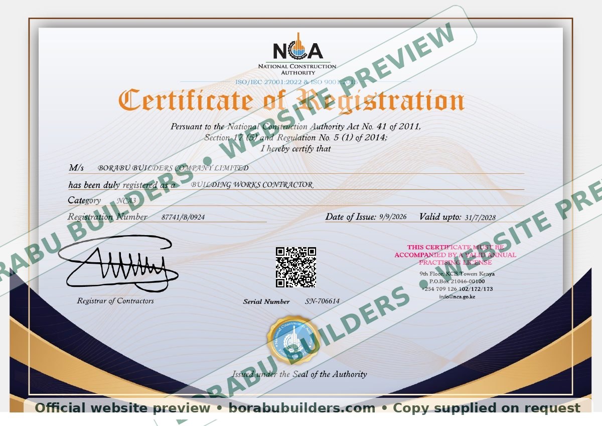 NCA3 Building Works Contractor registration certificate
