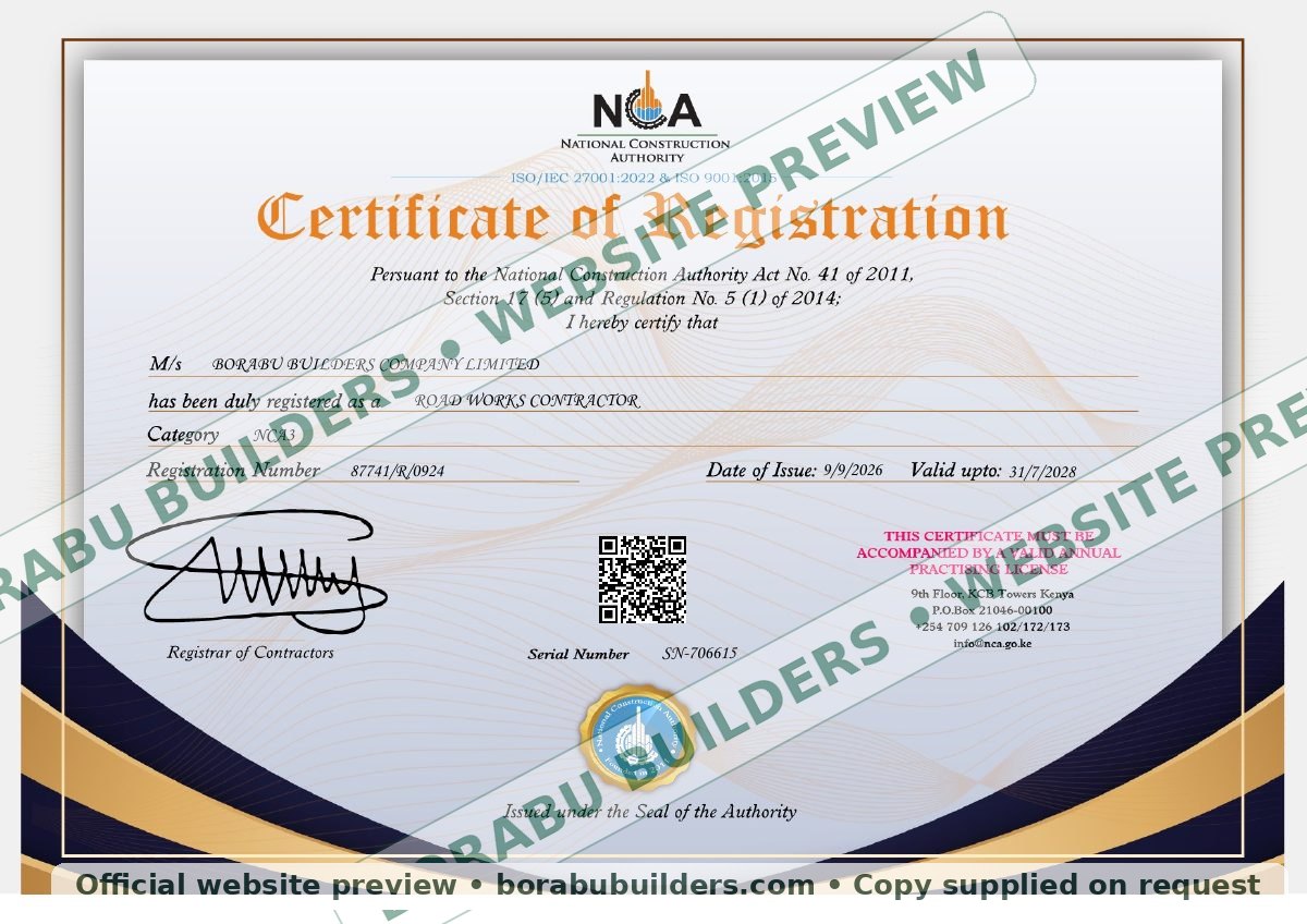 NCA3 Road Works Contractor registration certificate